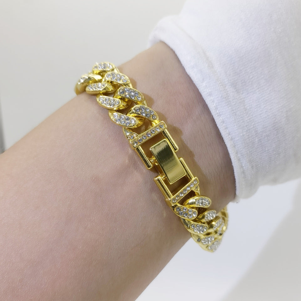 Flat Cuban Link Chain Diamond Bracelet