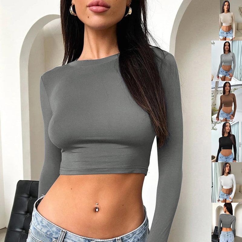 Camiseta de manga larga ajustada Y2K, top corto de moda para mujer