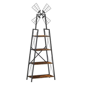 4-Tier Bookshelf,Display Storage Shelves With Metal Frame,Bookcase Organizer With Windmill For Living Room,Home Office