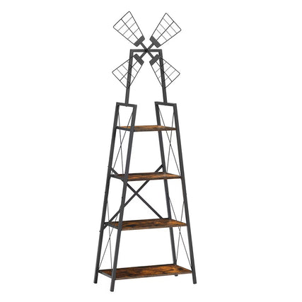 4-Tier Bookshelf,Display Storage Shelves With Metal Frame,Bookcase Organizer With Windmill For Living Room,Home Office